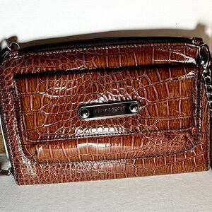 Kim Rogers Brown Faux Alligator Crossbody Bag Purse Chain & Faux Alligator Strap